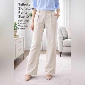 Talbots Signature Pants Size 10 Beige Wide Leg Career Stretch